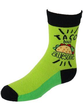 Taco Bout Awesome Kids Socks By Two Left Feet Neon Green Ages 7-10 Sizes 1-5
